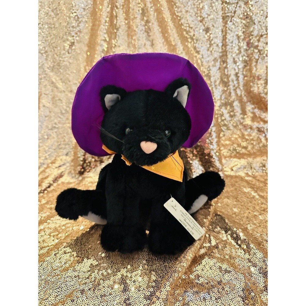 Hallmark Black Cat w/ Orange Bandana And Purple Hat w/ Hanging Spider Plush P7